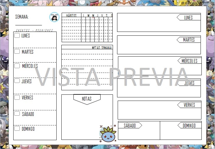 Planner Pok Mon Semanal Profe Social